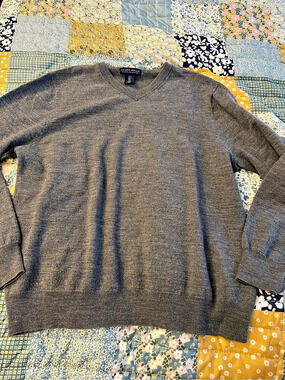 Allen Solly Extra Fine Merino Wool V-Neck Sweater Gray Large